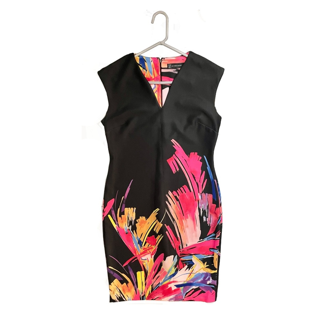 NEW YORK & COMPANY: Sleeveless, V-Neck, Black, and Sunset-Colored Dress